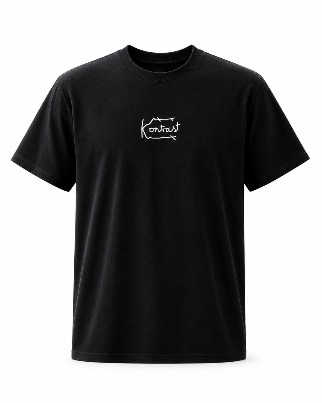 Schwarzes Kontrast T-Shirt Vorderseite mit kleinem Brustlogo
